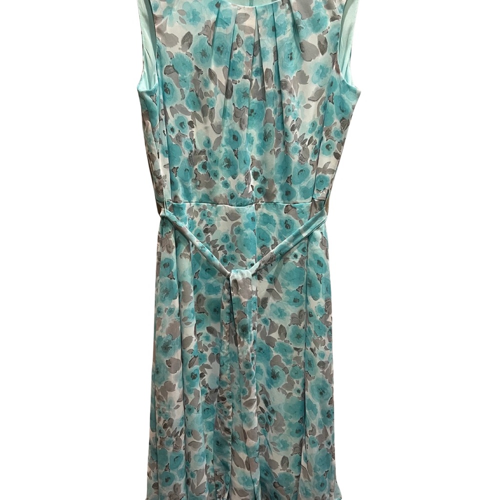 Elegant Floral Sleeveless Dress - Teal and Gray.